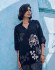 Safar Cuff Embroidered Black Shirt Co-Ord Set