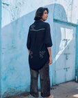 Safar Cuff Embroidered Black Shirt Co-Ord Set