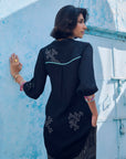 Safar Cuff Embroidered Black Shirt Co-Ord Set