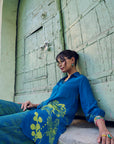 Safar Cuff Embroidered Teal Blue Shirt Co-Ord Set