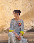 Safar B&W Floral Boota Side Pintuck Kurta Set