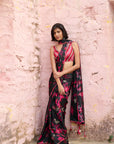 Safar Black Printed Saree With Embroidered Blouse