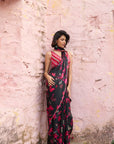 Safar Black Printed Saree With Embroidered Blouse