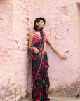 Safar Black Printed Saree With Embroidered Blouse