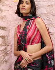 Safar Black Printed Saree With Embroidered Blouse
