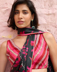 Safar Black Printed Saree With Embroidered Blouse