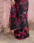 Safar Black Printed Saree With Embroidered Blouse