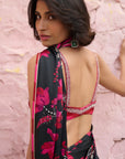 Safar Black Printed Saree With Embroidered Blouse