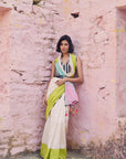 Safar Colorblock Chanderi Saree With Waistcoat Blouse
