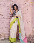 Safar Colorblock Chanderi Saree With Waistcoat Blouse