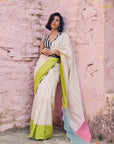 Safar Colorblock Chanderi Saree With Waistcoat Blouse