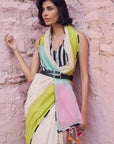 Safar Colorblock Chanderi Saree With Waistcoat Blouse