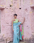 Safar Chanderi P.Blue Booti Embroidery Saree Set