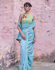 Safar Chanderi P.Blue Booti Embroidery Saree Set