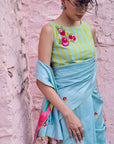 Safar Chanderi P.Blue Booti Embroidery Saree Set