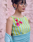 Safar Chanderi P.Blue Booti Embroidery Saree Set