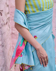 Safar Chanderi P.Blue Booti Embroidery Saree Set