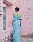 Safar Chanderi P.Blue Booti Embroidery Saree Set