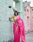 Safar Chanderi Hot Pink Embroidered Saree Set