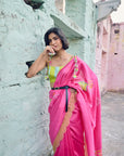 Safar Chanderi Hot Pink Embroidered Saree Set