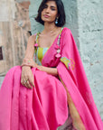 Safar Chanderi Hot Pink Embroidered Saree Set