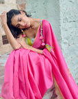 Safar Chanderi Hot Pink Embroidered Saree Set