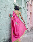 Safar Chanderi Hot Pink Embroidered Saree Set