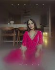Fariba Hot Pink Bell Sleeve Velvet Kurta Set