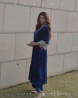 Fariba Blue Bell Sleeve Velvet Kurta Set