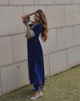 Fariba Blue Bell Sleeve Velvet Kurta Set