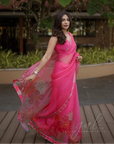 Gul Fushia Rose Pink Aishwariya Lekshmi Floral Printed Organza Sari