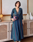 Roohi likhde In NILOUFER TEAL-POWDER BLUE STRIPE ALIA CUT KURTA SET