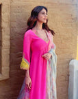 Gul Hot Pink Bell Sleeve Vaani Kapoor Crepe Kurta Set