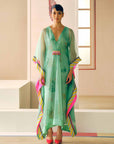 Zyra Powder Blue Organza Belt Kaftan Dress