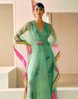 Zyra Powder Blue Organza Belt Kaftan Dress