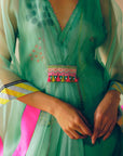 Zyra Powder Blue Organza Belt Kaftan Dress