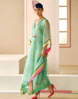 Zyra Powder Blue Organza Belt Kaftan Dress