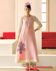 Zyra Ivory - Pink Stripe Big Flower Kurta Set