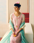 Zyra Ivory - Pink Stripe Big Flower Kurta Set