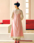 Zyra Ivory - Pink Stripe Big Flower Kurta Set