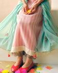 Zyra Ivory - Pink Stripe Big Flower Kurta Set