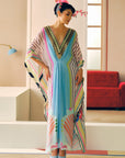Zyra Ice Blue Printed Crepe Kaftan Dress