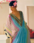 Zyra Ice Blue Printed Crepe Kaftan Dress