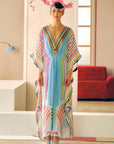 Zyra Ice Blue Printed Crepe Kaftan Dress