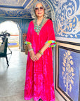 Zenat Aman Hot Pink Velvet Kaftan Kurta Set