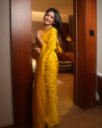 Rashmika Mandana Self Stripe Yellow Saree