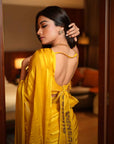 Rashmika Mandana Self Stripe Yellow Saree