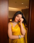 Rashmika Mandana Self Stripe Yellow Saree