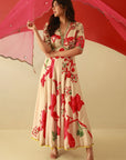 Kalyani Priyadarshan Red And Ivory Anarkali Set