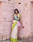 Safar Colorblock Chanderi Saree With Waistcoat Blouse